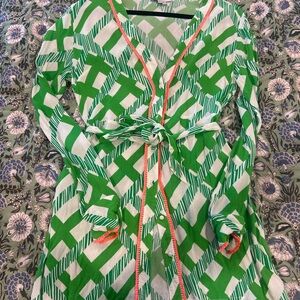 Never Fully Dressed Green and White Geometric Dress